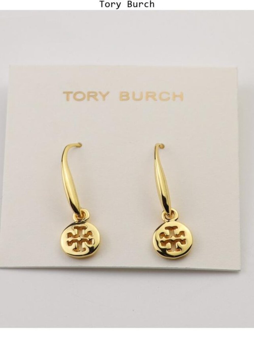 Tory Burch Polished Gold Logo Drop Earrings